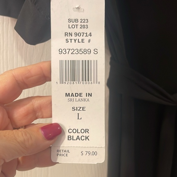 NWT, MSK black dress, large, lined, sheer dot sleeves - Picture 4 of 7